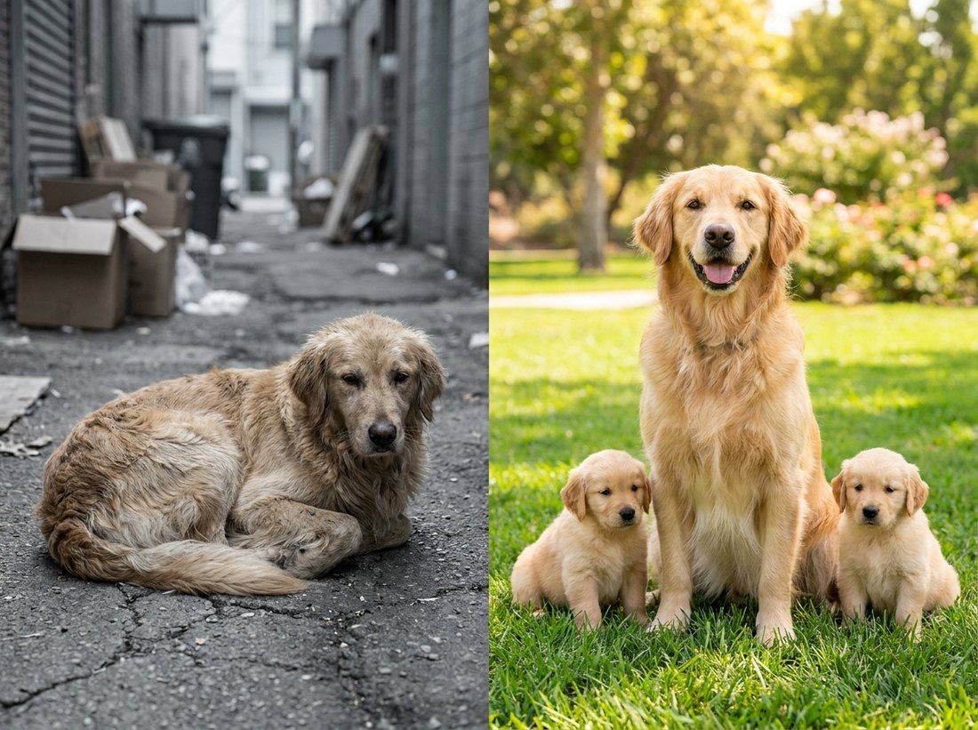 A rescued dog before and after